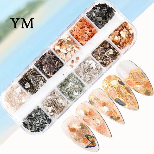 Wholesale 3pcs Butterfly Mica Platinum Fragment Hexagonal Nail Jewelry Patch